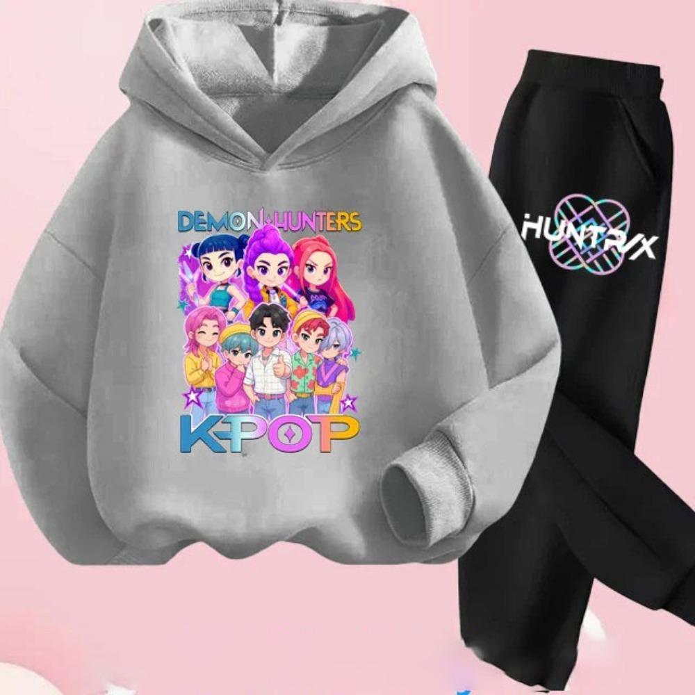 KPop Demon Hunters Hoodie Set Girls Fashion Casual Sweatshirt Movie New Kid K-Pop Demon Hunters Hooded Suit Clothes