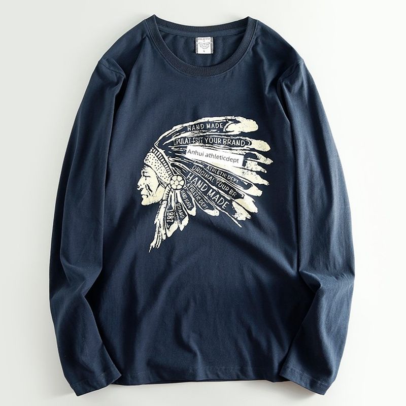 to Japan Pure Cotton Print Spring and Autumn Long Sleeve T-shirt Men's Clothing Casual Loose Export Cattle Goods Bottoming Shirt Trendy Tail Single