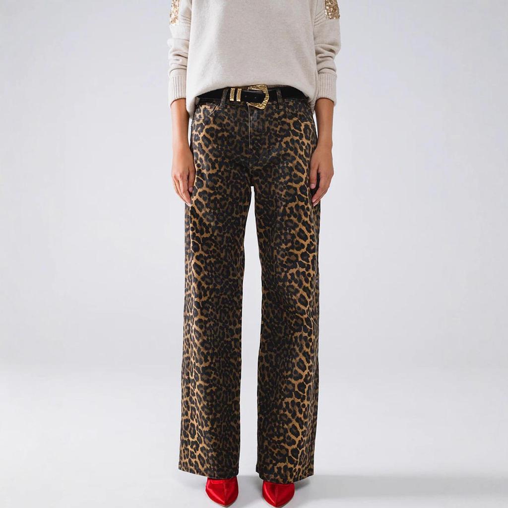 Fashion Leopard Print Straight-Leg Denim Pants