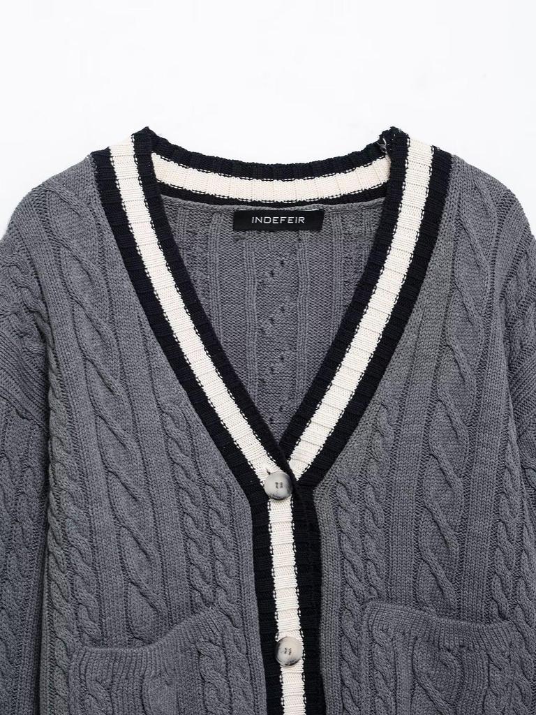 Spring 2025 Women's Fashion Cable Knit Cardigan - European & American Style