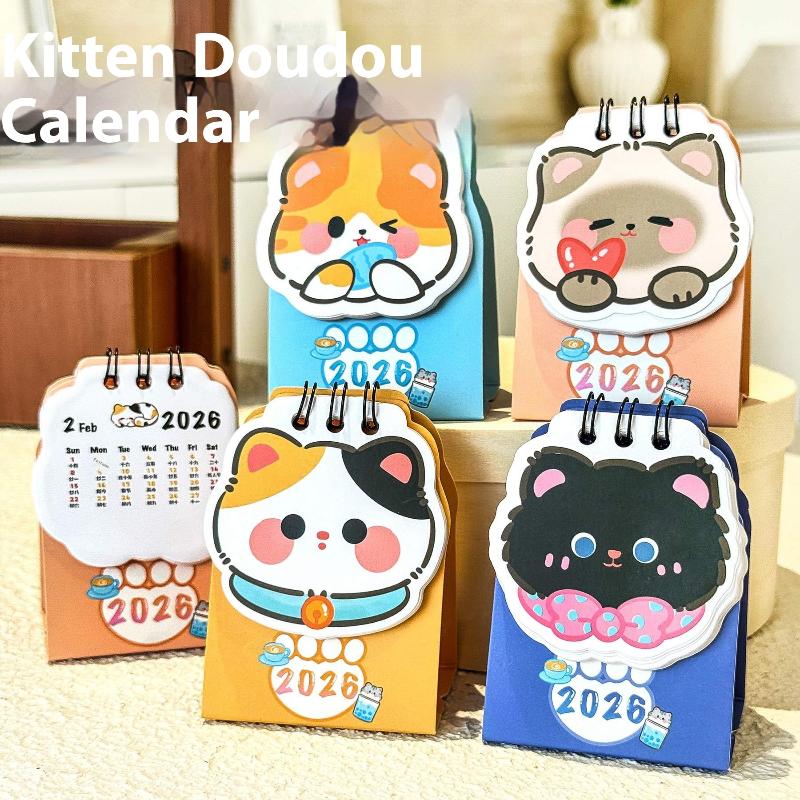 2026 Year Cartoon Cat Desktop Mini Desk Calendar Clock In Program Student Rewards Creative Gifts June 2025-December 2026
