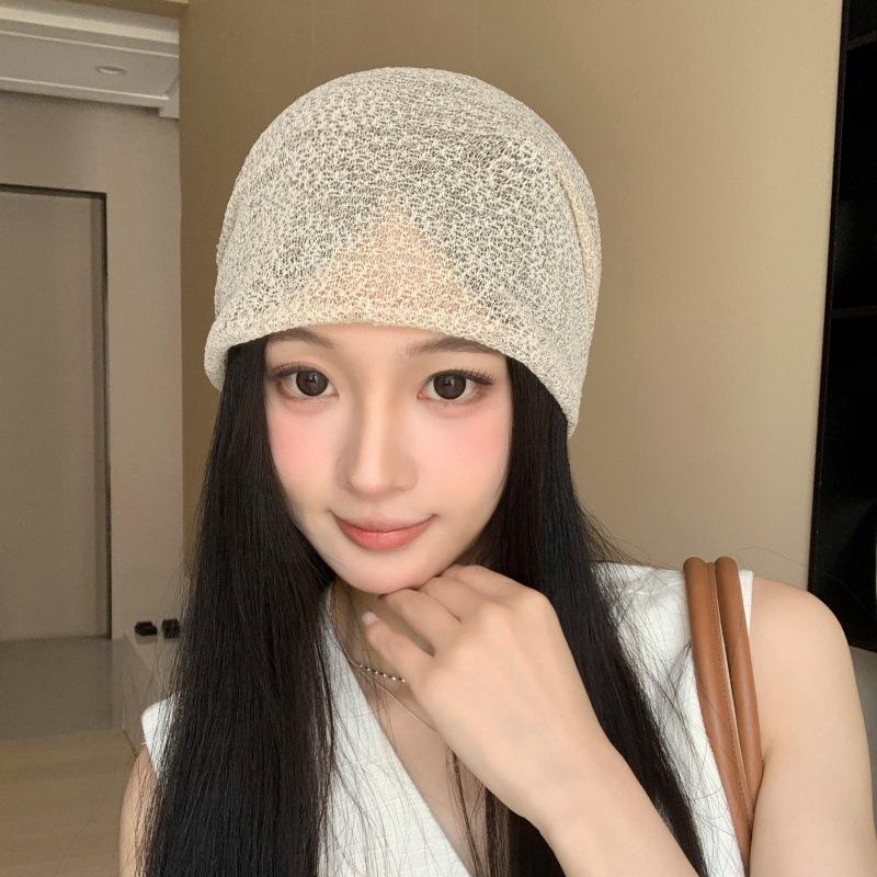 Women's Spring Summer 3D Lace Slouchy Hat Breathable Thin Hollowed-Out Head Covering Hat Street Versatile Niche Pull-On Hat