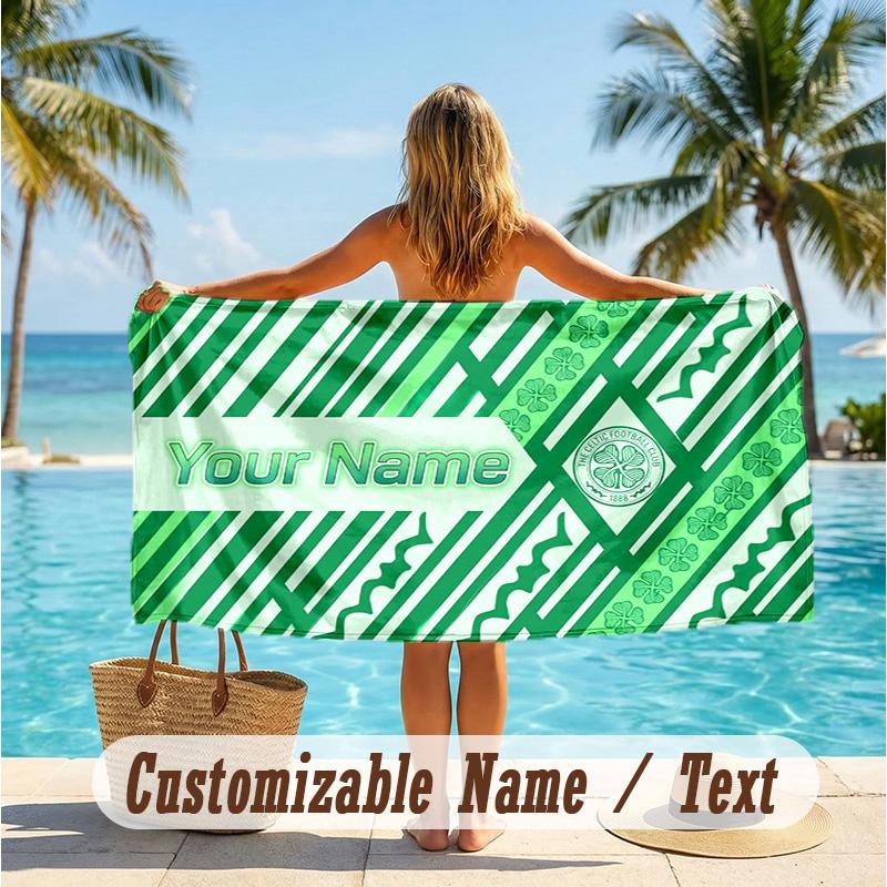 Custom Text Beach Towel, Soft Absorbent Swimming Multi-use TowelCeltic FC