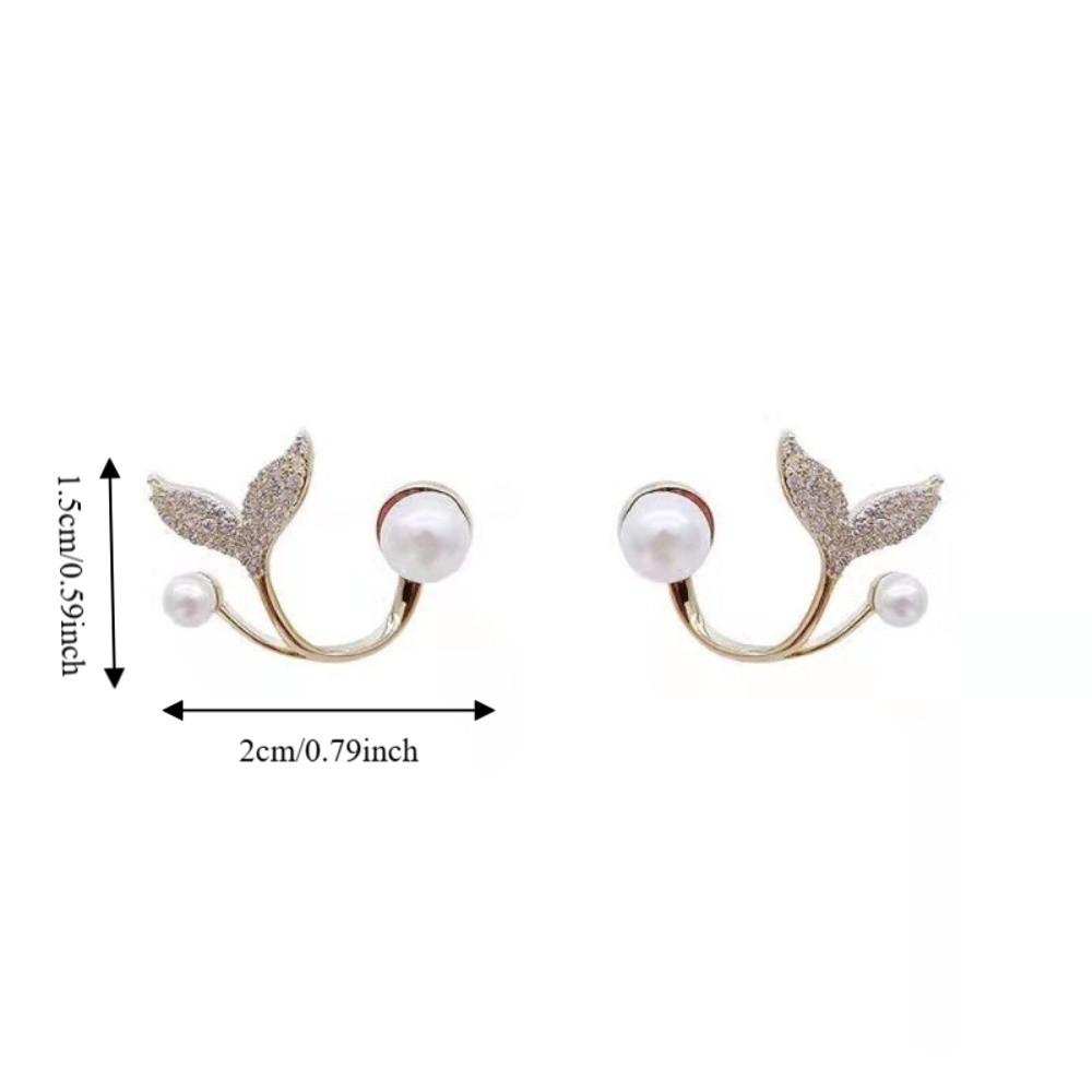 Exquisite Design Fish Tail Earrings Zircon Fish Tail Stud Earrings Pearl Crystal Earrings Commute