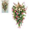 24" Tulip Teardrop Swag for Front Door Spring Artificial Teardrop Wreath with Burlap Bow for Farmhouse Kitchen Wall Mantel Decor