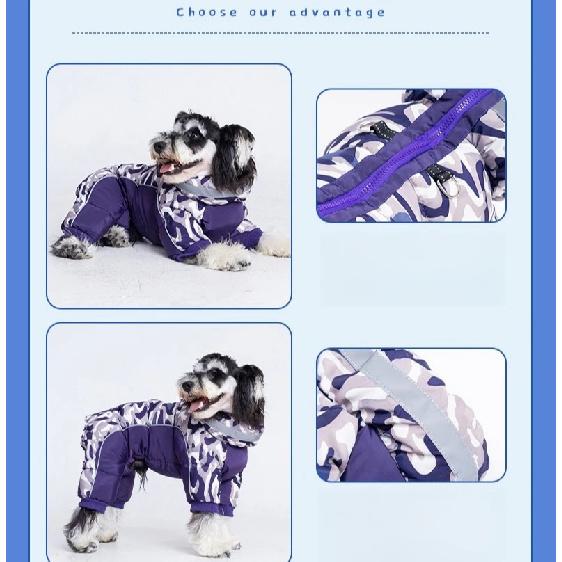 Winter Pet Dog Camouflage One-piece Four-legged Suit Waterproof Dogs Thicken Cotton Clothes with D-ring Outdoor Pet Walking Coat