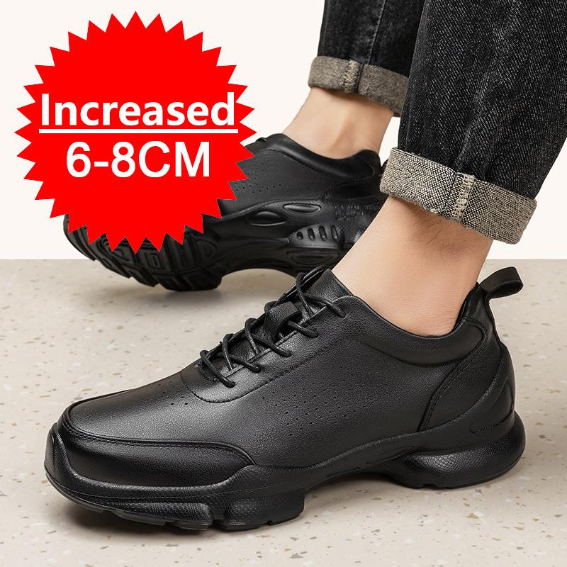 Men's Genuine Casual Leather Oxfords 6cm/8cm Hidden Elevator Height Increase Soft Sole Business Formal Comfortable Lace-Up Shoes
