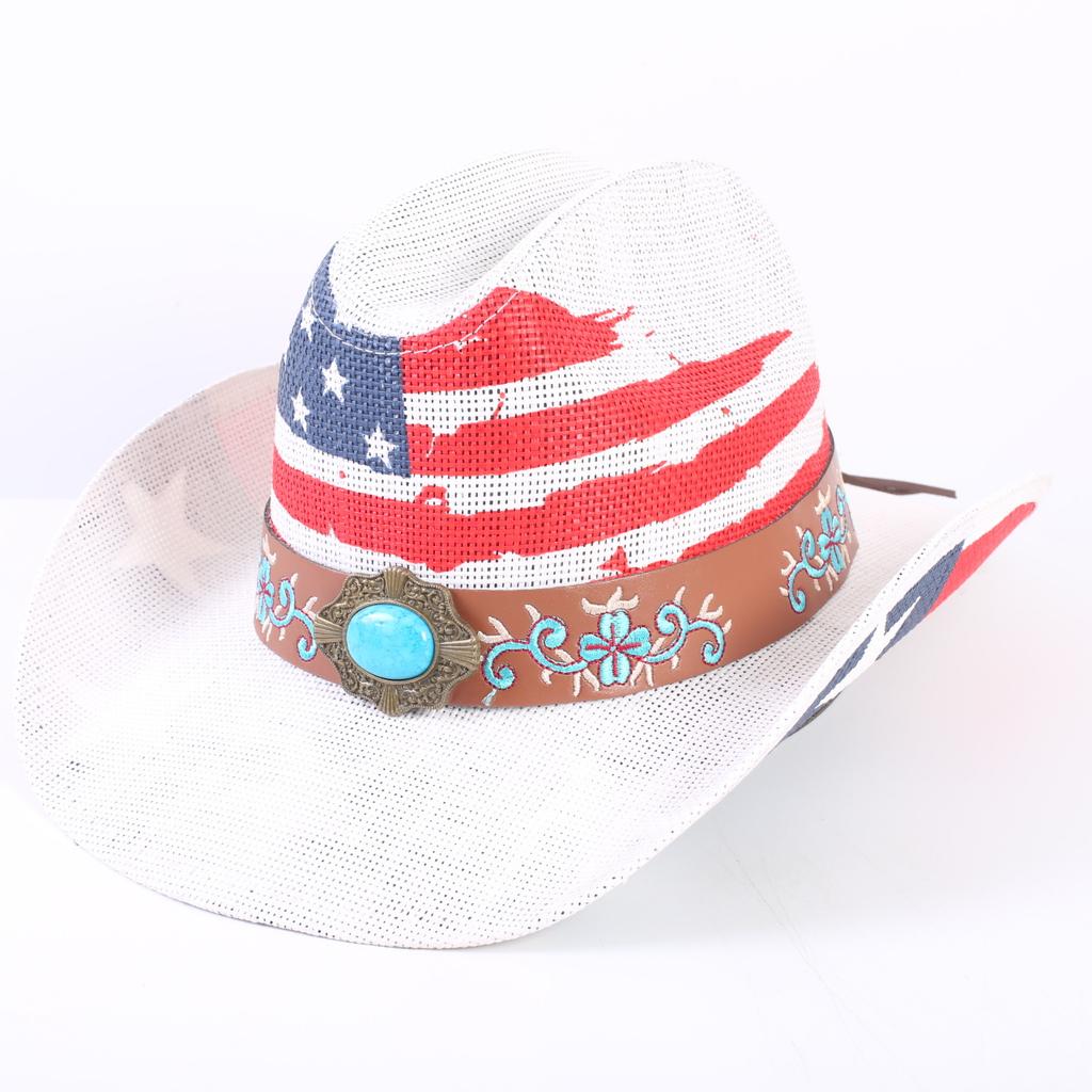 American Flag Cowboy Hat Popular Men's and Women's Sunshade Top Hat Independence Day Party Western Style Fashion Straw Hat