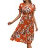 Women's Dresses Casual Small Floral Printed V-Neck Short Sleeve Dresses
