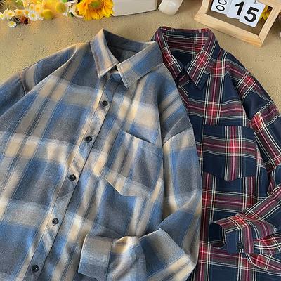 Long-sleeved Plaid Shirt Japanese Retro Loose Jacket Men and Women Shirt