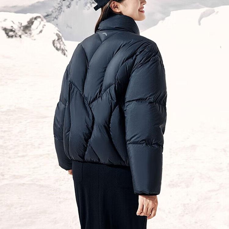 Anta Training Series Solid Color Zipper Stand Collar Long Sleeve Down Jacket Women Outerwear Basic-Black 962347906-4