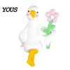 Tiny Duck Collectible Resin Decor for Desk Car Dashboard TV Monitor, Mini Monitor Decoration Figurine, Cute Holding Flower Ornament, Playful