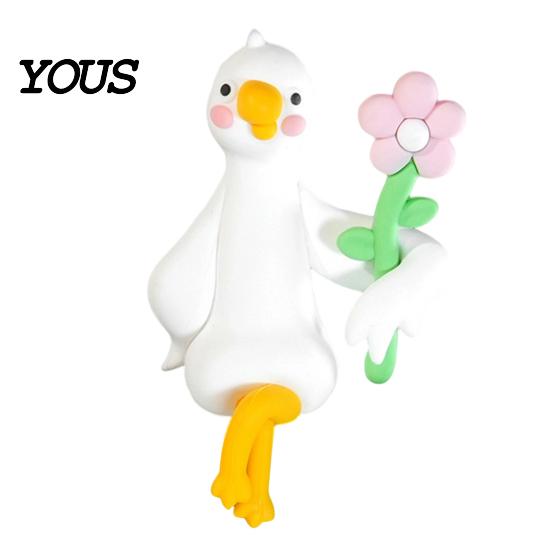 Tiny Duck Collectible Resin Decor for Desk Car Dashboard TV Monitor, Mini Monitor Decoration Figurine, Cute Holding Flower Ornament, Playful