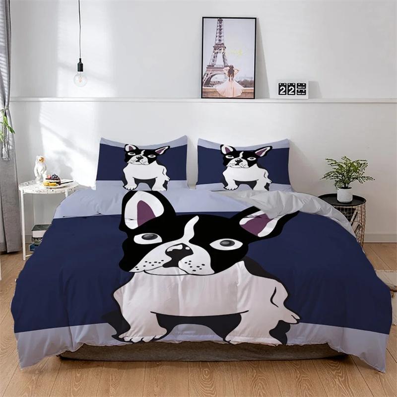 3D French Bulldog Bedding Set Cute Puppy Duvet Cover Cartoon Pet Animals Home Textiles Queen King Full 2 3Pcs