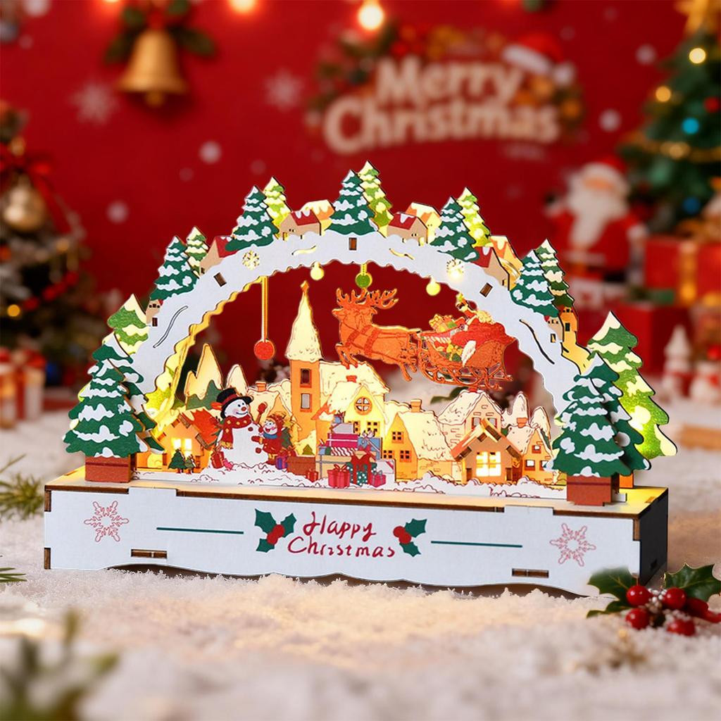 DIY Holz-Weihnachtsdorfhäuser Beleuchtete Tischdekoration Feiertagsdorf-Ornament Für Heimdekorateure Partyplaner Event