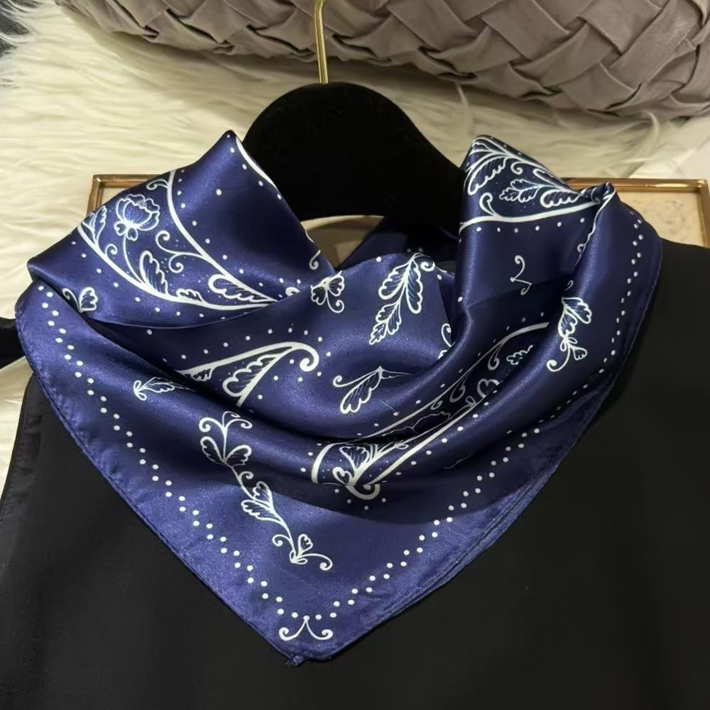 White Blue 100% Mulberry Silk Small Square Scarf Women Spring Fall Summer Hair Scarf Elegant Paisley Neck Scarves Neckerchief