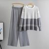 Plus Size Women's Spring New Striped Knit Sweater Loose Casual Fashion Two Piece Set