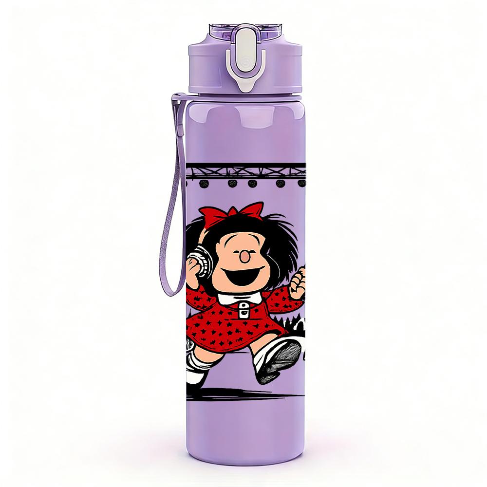 1PC Dancing Girl Cartoon Print 750ml Color Plastic Sports Water Bottle Leakproof Flip Straw Lid For Sports Office Home Use