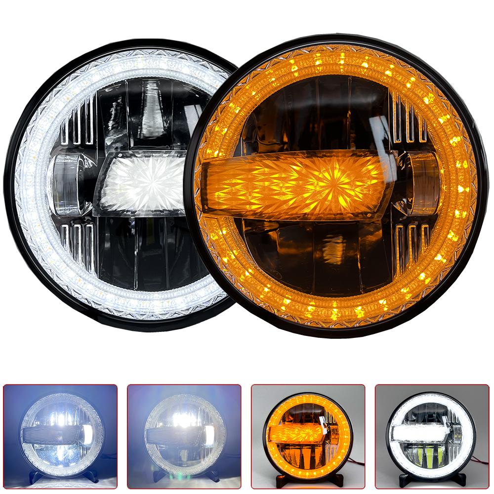 

2Pcs High Low Beam LED Headlights IP67 Waterproof Off Road Vehicle Front DRL Turn Signal Lamp Type A