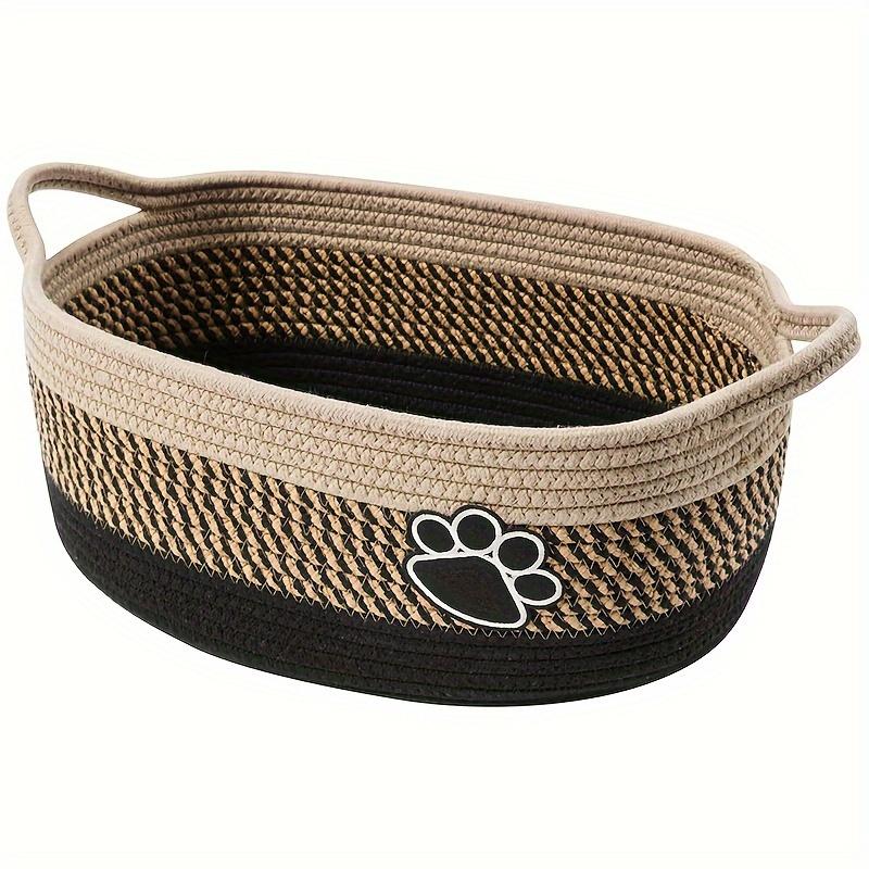 Modern Rope Storage Basket with Sturdy Handles Oval Decorative Organizer for Home, Office, Bedroom Durable Fabric, Neutral Beige Black Design