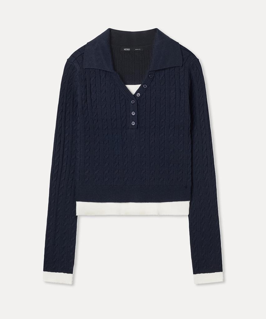 MIXXO Layered Collared Cable Pullover Re Kaf418T_Miwkag31Qt