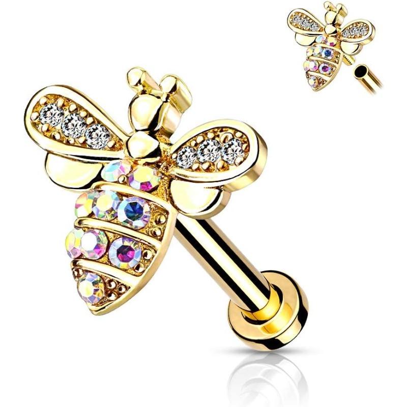 1 stücke Knorpel Ohrringe Stud für Frauen Flache Rückseite Ohrring Opal Schmetterling Blume Tragus Helix Piercing Schmuck