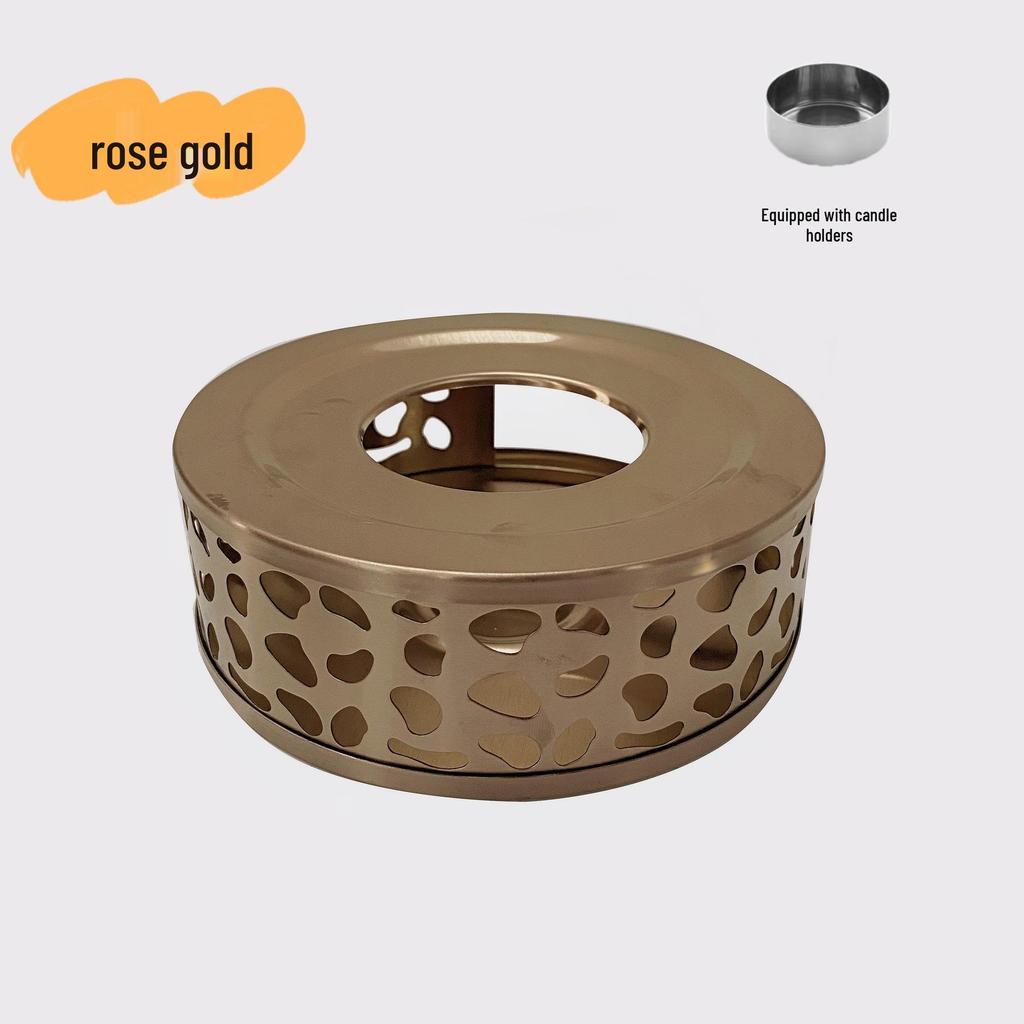 Stainless Steel Retro Teapot Set with Candle Warmer and Heat-Resistant Tea Brewing Stove.
