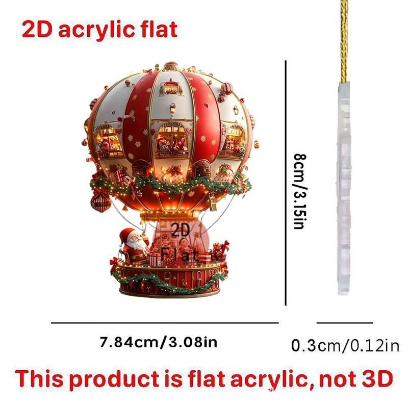 Christmas Hot Air Balloon Santa Claus 2D Acrylic Flat Ornaments New Bells Small Gifts Christmas Tree Pendant