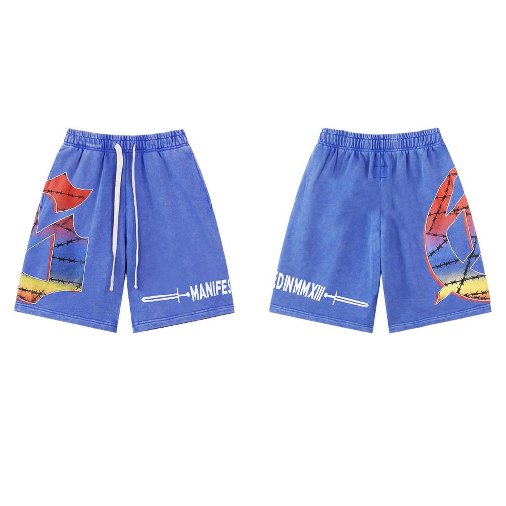 Retro American Tide Hip Hop Washed Terry Shorts