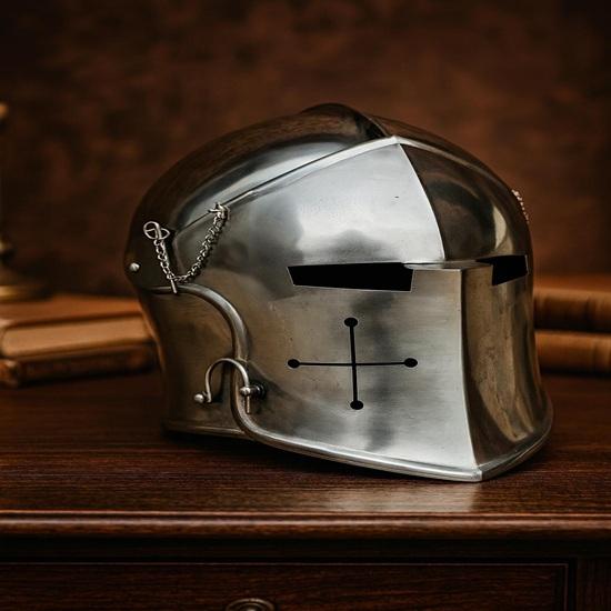 Silver Barbuda Helmet Medieval Knight Role Play Helmet With Stand Liner And Chin Strap Gift Halloween