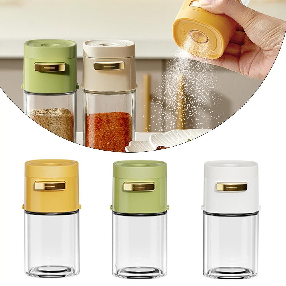 Glass Salt Dispenser with Push Mechanism for Effortless Seasoning Control in Cooking Dust Proof Design for Freshness