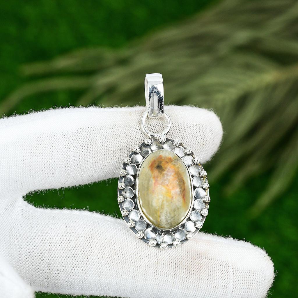 Memorial Day Deal Natural Bumblebee Jasper Pendant Jewelry 925 Sterling Silver