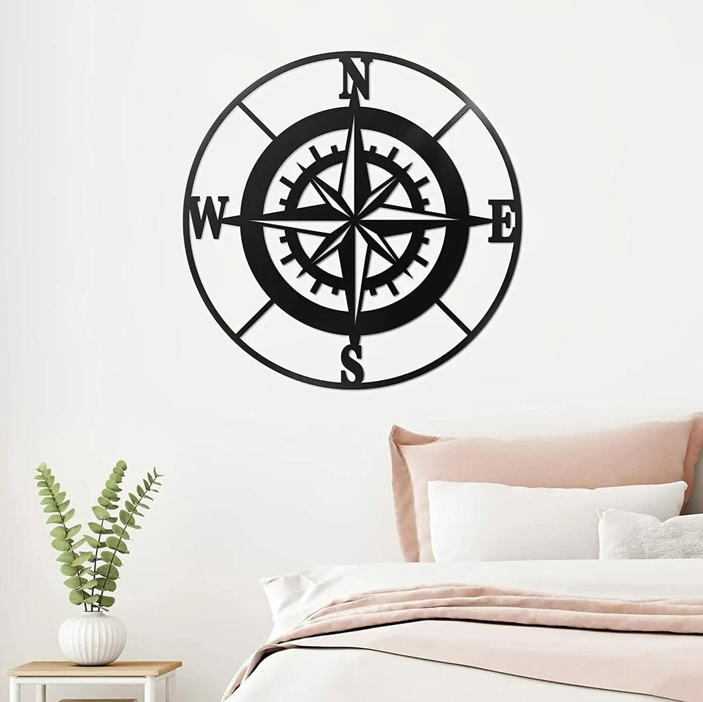 Nautical Compass Wall Decor – Black Metal Compass for Outdoor Wall Art  Perfect for Coastal and Maritime Themes