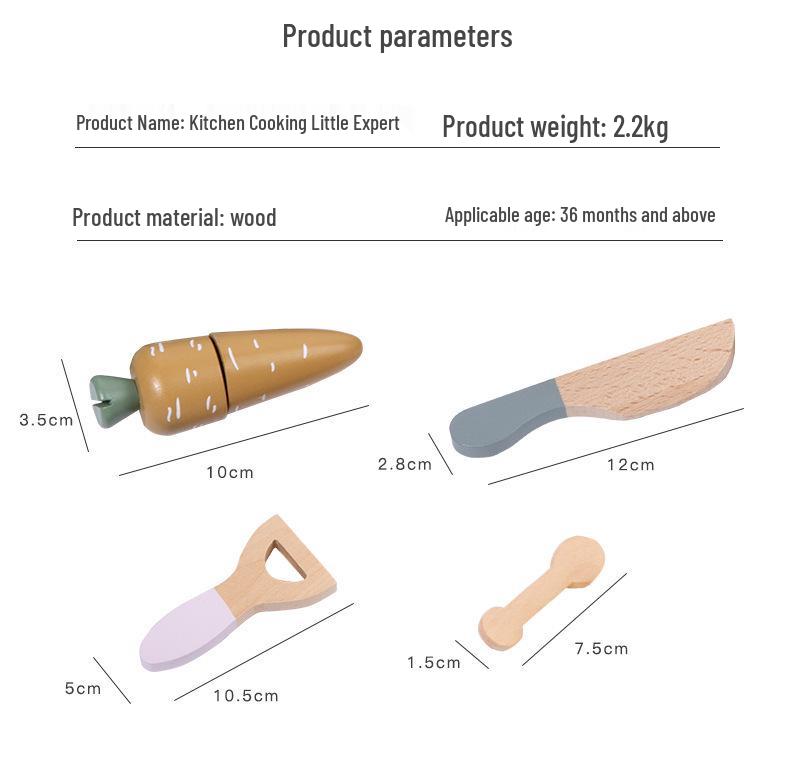 Nordic Kids' Wooden Play Kitchen Set: Fruits, Vegetables & Cooking Tools