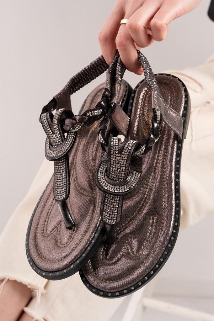 Damen Casual Sandalen Minna Stone Flip Flop Platin Sandalen