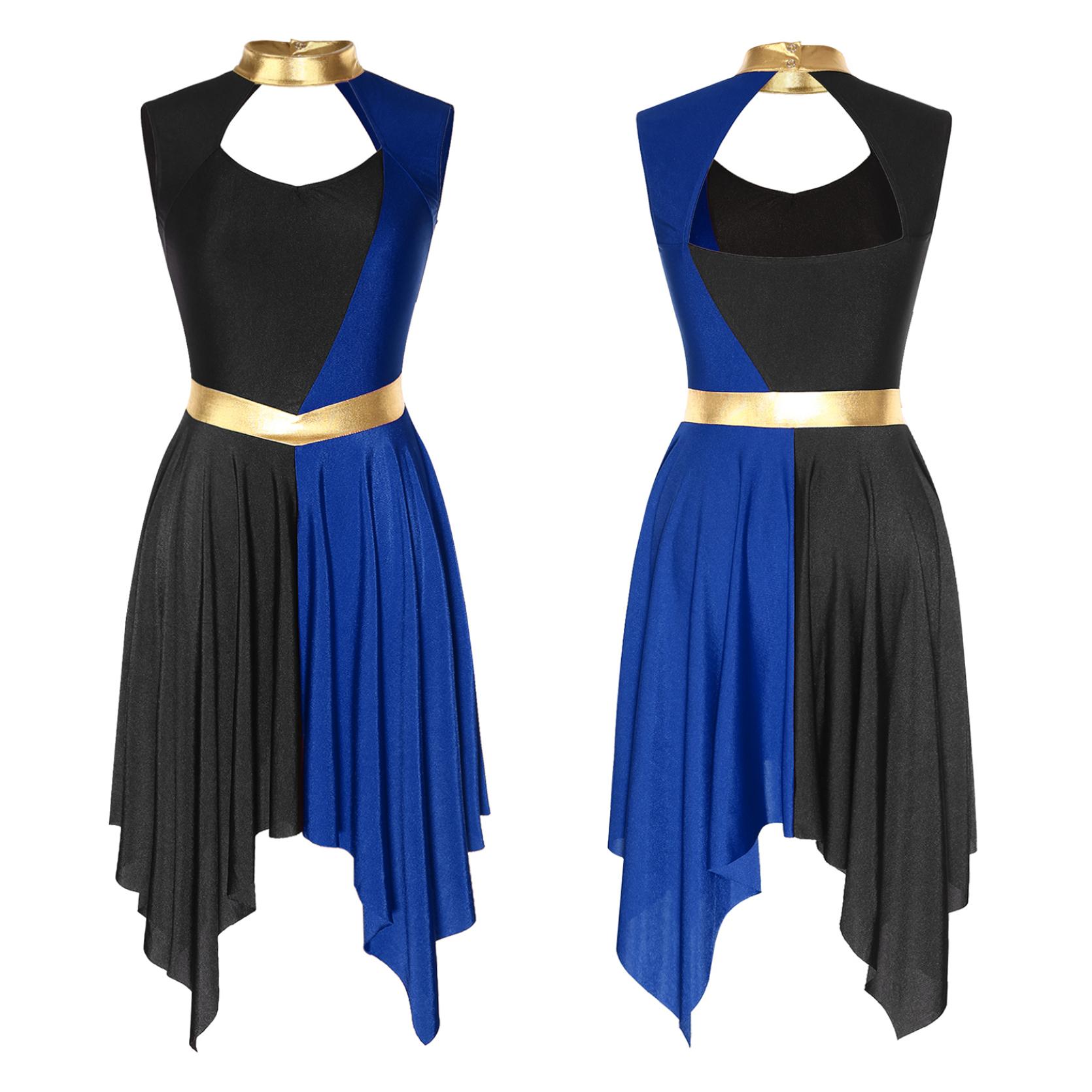 

Литургический танцевальный церковный халат, костюм для поклонения, платья без рукавов с асимметричным подолом и открытой спиной S синий/чёрный