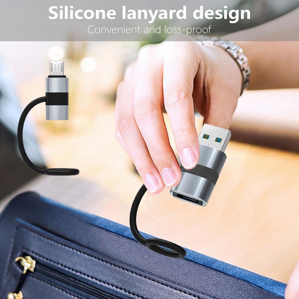 Micro USB/USB3.0 A Male To USB C Female Converter Adapter Support Fast Charging & Data Transfer with Anti Lost Buckle