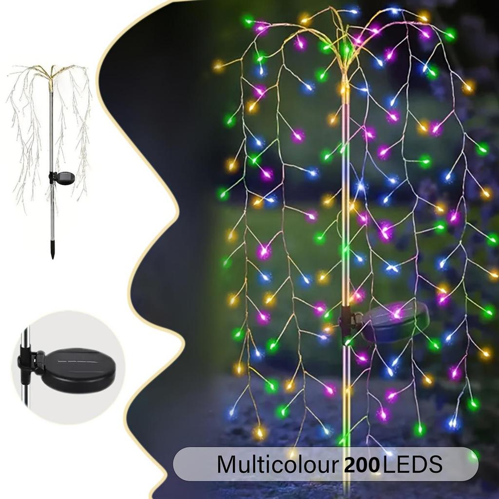 Solar-powered Firecracker Ground Light, 120/200 LED, Colored Light, Suitable for Gardens, Courtyards, Walkways, and Lawns.