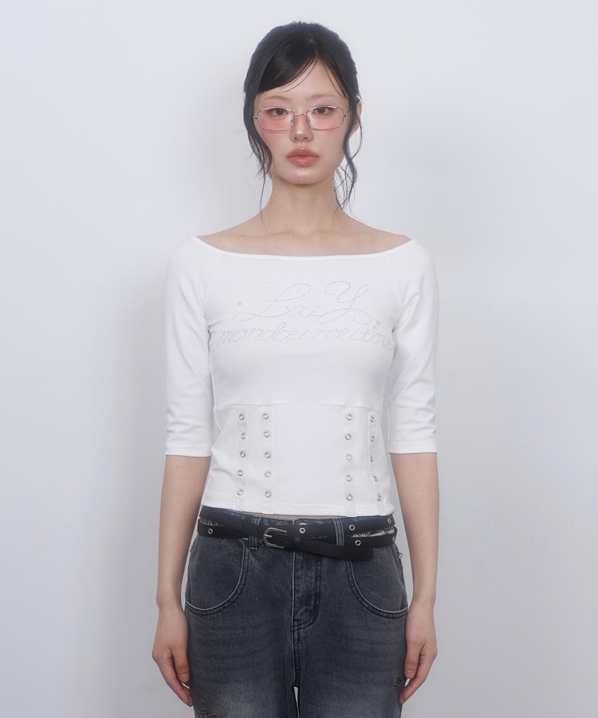 LMR Hot Fix Eyelet Boat Neck T-Shirt White