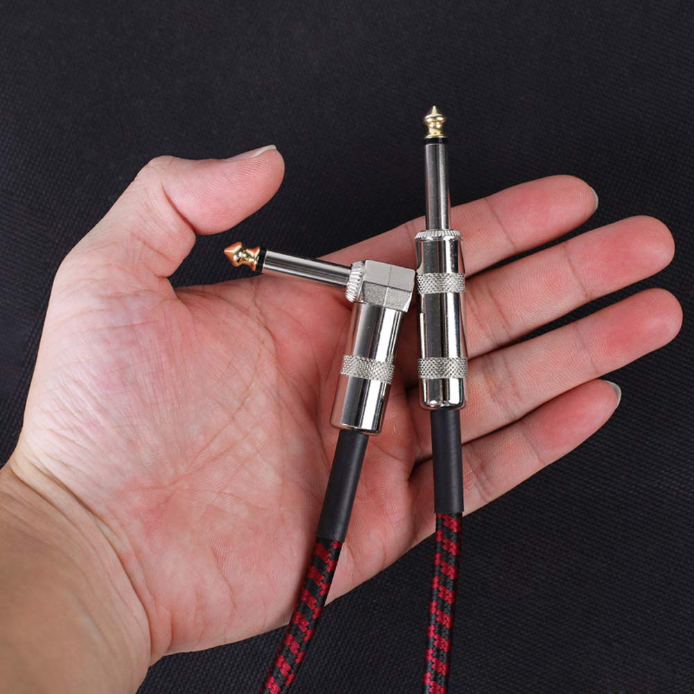 BESTU Guitar Shielded Cable, 3m, for GuitarBassElectronic DrumsDrums, 6.35mm, Noise Cancelling, Professional Cable, Braided, Straight-to-L-shaped, 3m