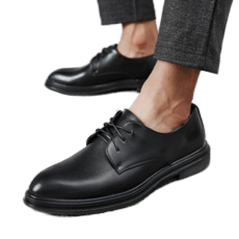 Low-top Polished Gentleman's Small Black Shoes Autumn New Casual Pointed Leather Shoes Lace-up Polished Leather Trend Daily Men's Shoes
