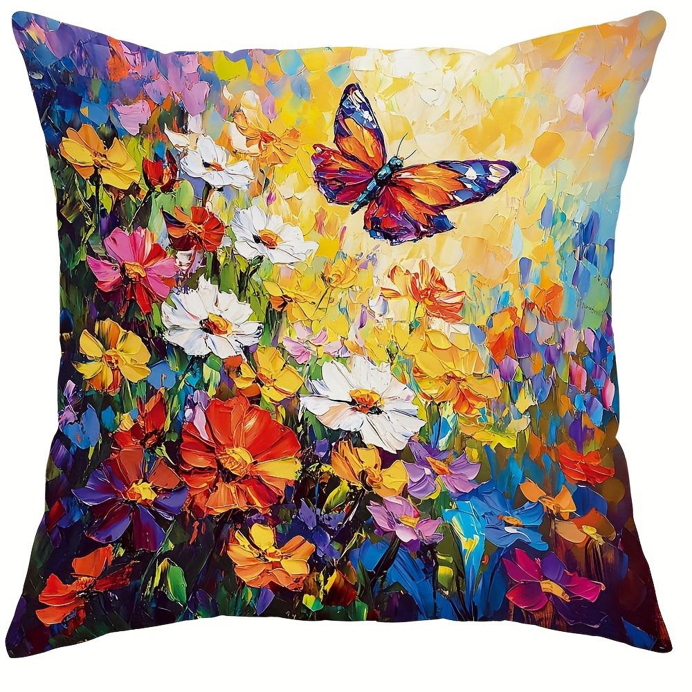Artistic Hummingbird & Wildflower PillowcasesLiving Room Sofa Cushion Cover, Soft and Comfortable, Bedroom Room Decoration