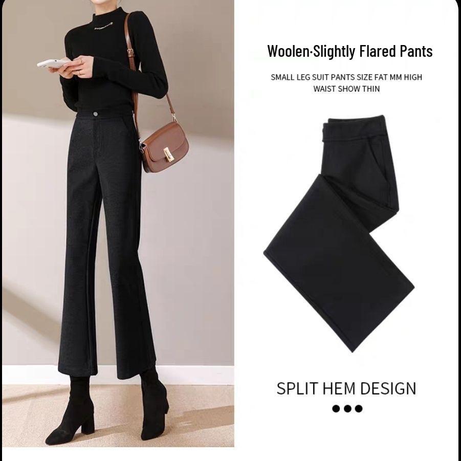 

2025 Women s Slimming High-Waisted Wool Blend Flared Trousers – Warm, Versatile, Casual for Autumn/Winter S (Recommended weight: 85-95 jin)