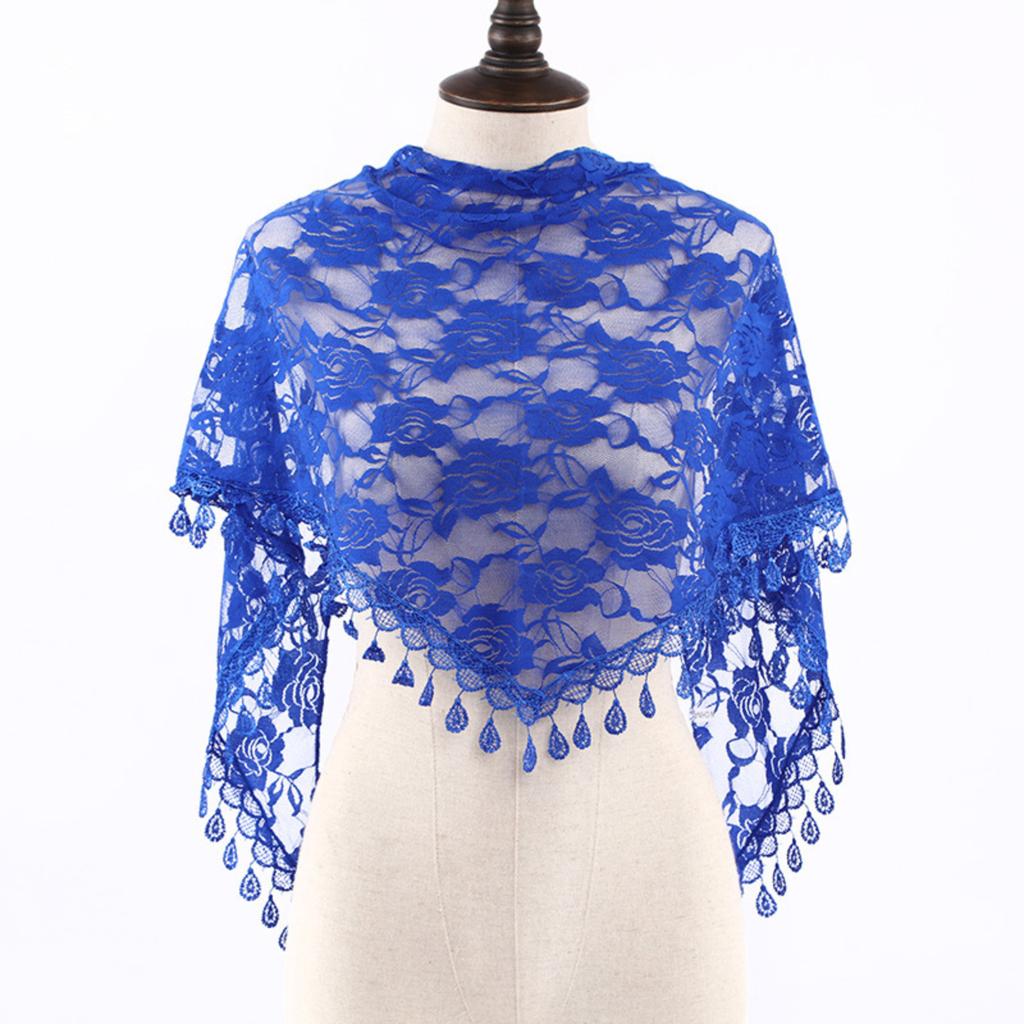 Mesh Lace Tassel Shawl Triangle Scarf Multifunctional Decorative Head Wrap Lightweight Single Layer Breathable Bridal Veil