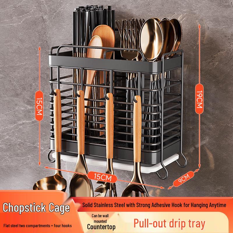 Wall-Mounted Stainless Steel Kitchen Utensil Holder for Chopsticks, Knives, and Forks