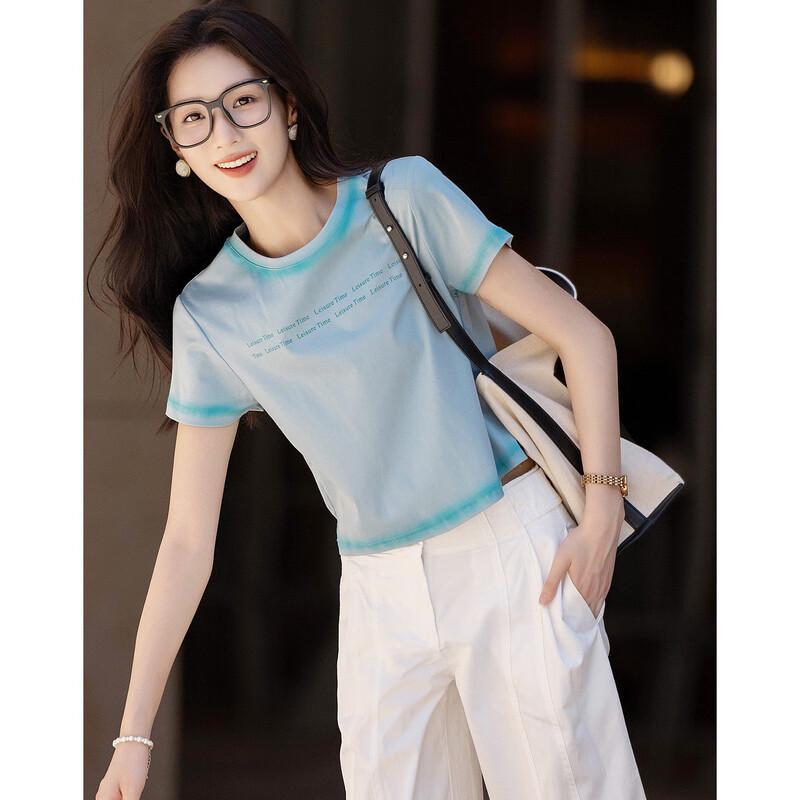 DEMANA Summer Dopamine Women's Spray-Dyed Letter Print T-Shirt