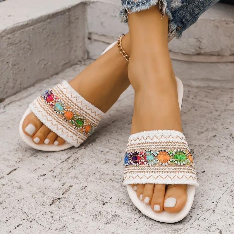 2024 Brand Women's Shoes Basic Women's Slippers Fashion Color Matching Daily Slippers Women New Peep Toe Plus Size Flat Slippers