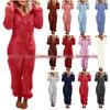 2025 European & American Autumn/Winter Women's Fleece-Lined Fur Jumpsuit Pajamas, Hooded, Available in 17 Colors