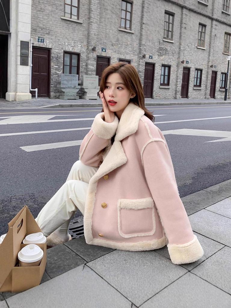 Manteau en peluche de laine d'agneau écologique: Chaud, Polyvalent, Col montant Automne & Hiver