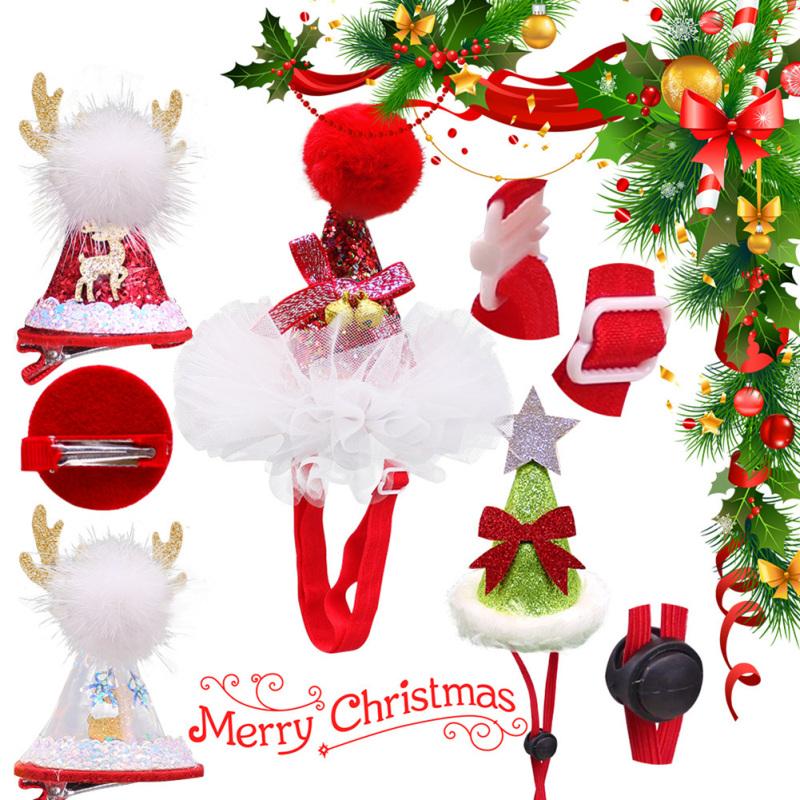 Pet Lace Christmas Hat Headdress Adjustable Drawstring Design Pet Supplies For Christmas Parties